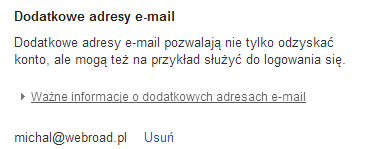 Dodatkowy adres email w Google+