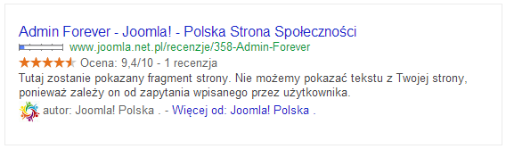 Przykład gwiazdek w wynikach wyszukiwania Google