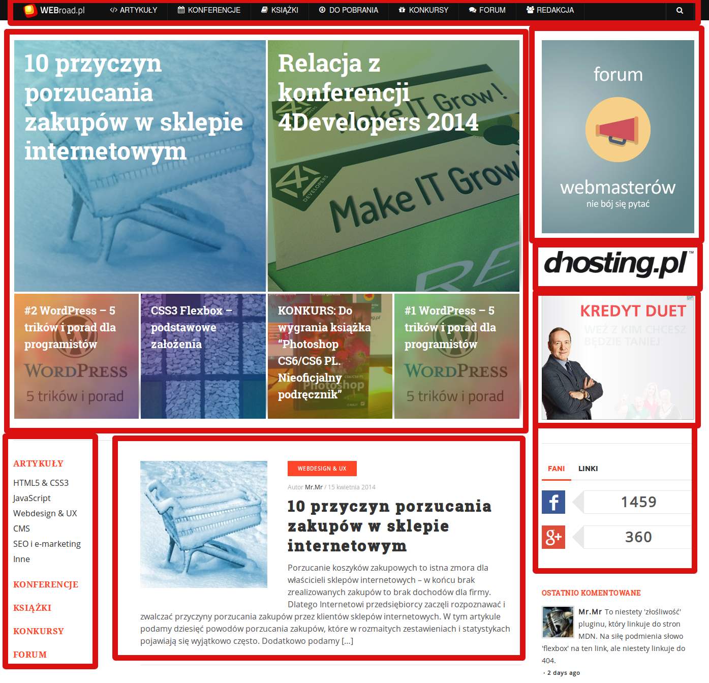 Webroad.pl - podział elementów na stronie