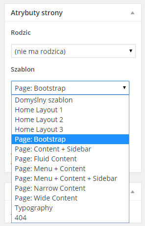 Wybór szablonu strony w WordPress