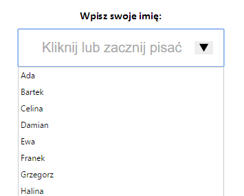 Lista rozwijana w DATALIST